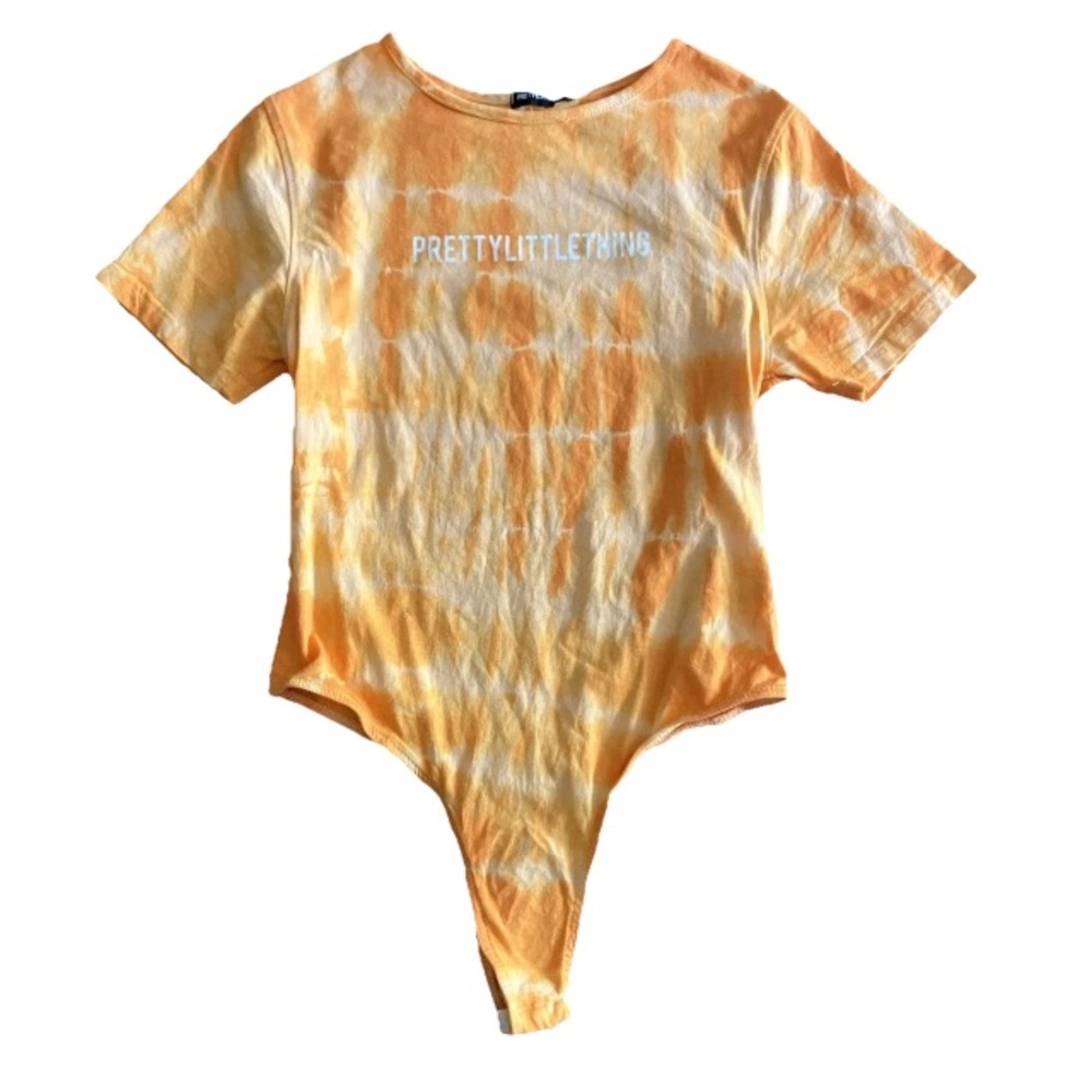 Pretty Little Thing Orange White Tie Dye 100% Cotton Women’s Bodysuit New S/M